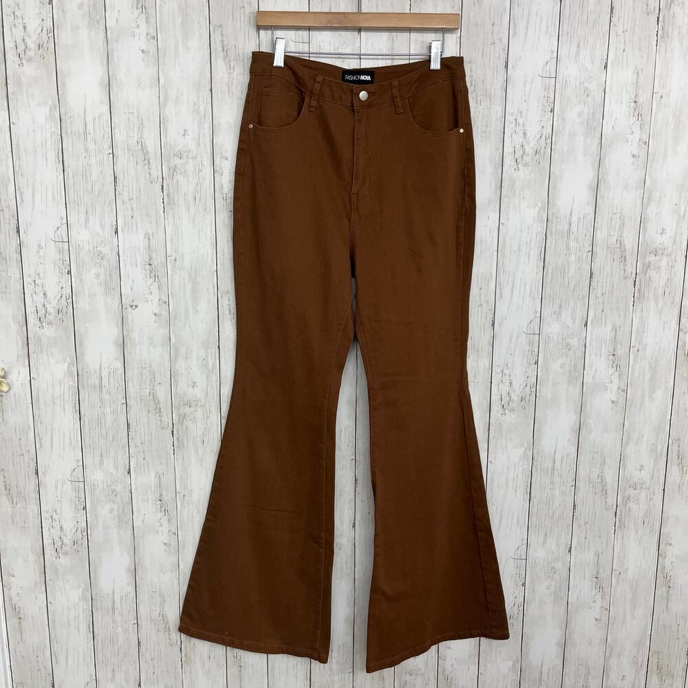 Fashion Nova Brown Super High Rise Extra Flare Tall Cotton Pants 13 Juniors